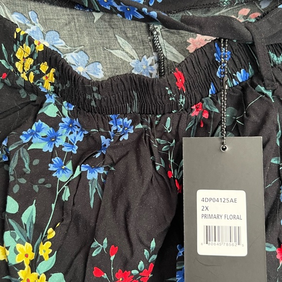 ESSENTIALS ABS size 1X Ladies Vivid Floral Pants PullOn Elastic flat Tie - Picture 6 of 9